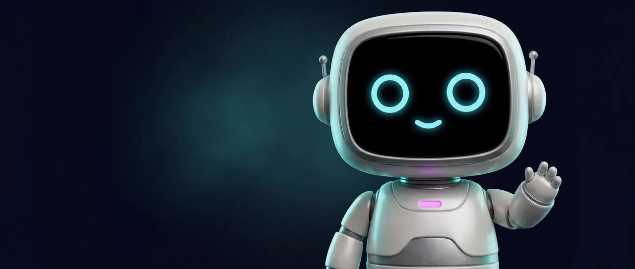 Andi, the friendly robot assistant, smiles and waves.