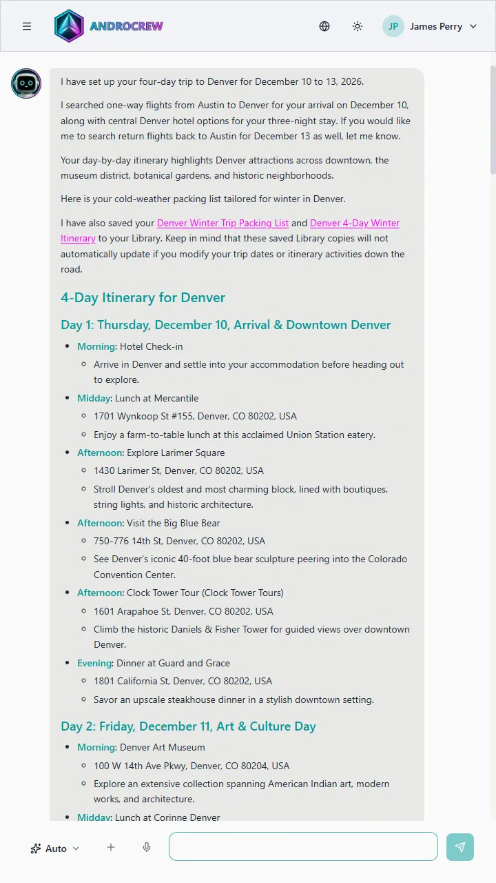 A day by day four day Denver itinerary with links to the packing list and itinerary saved in the Library